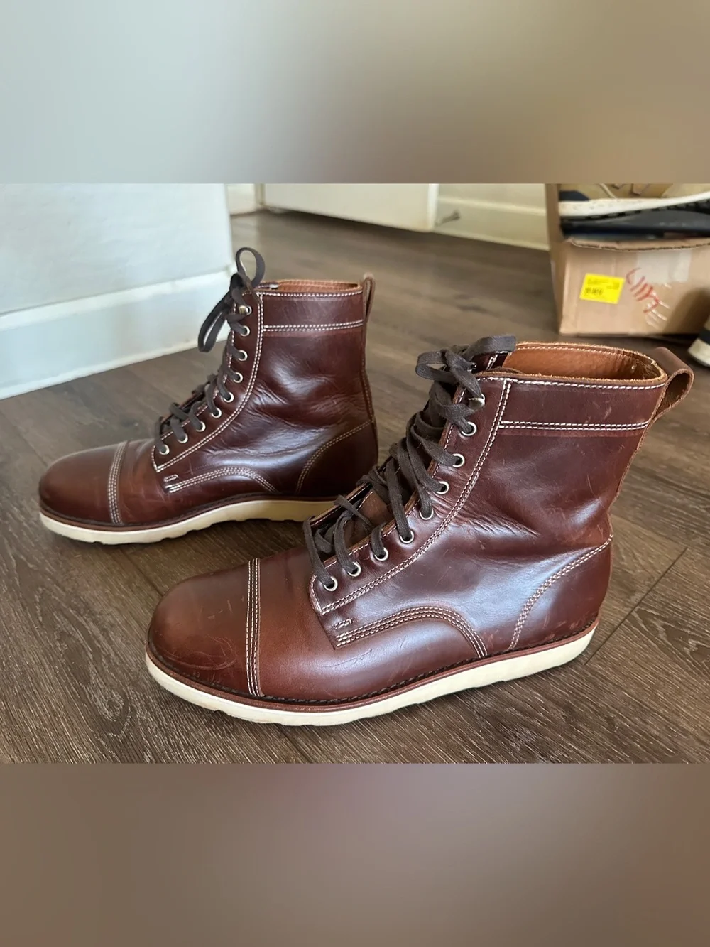 Huckberry  limited edition helm Hunter boots - Men's Brown Leather Lace-Up Boots